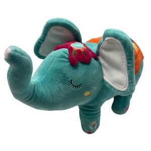 Levtex Baby Elephant Aqua Green Orange  14" Plush Stuffed Animal Lovey Floral